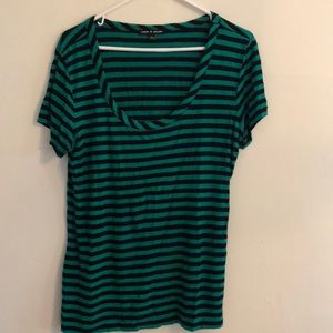 Plunge neck green and black striped knit top